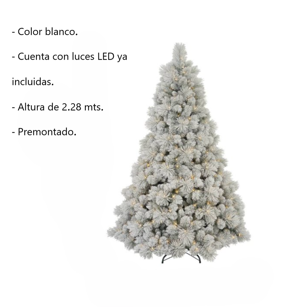 Árbol de Navidad Artificial Member's Mark Nevado con Luces LED 2.28 m Drop 002