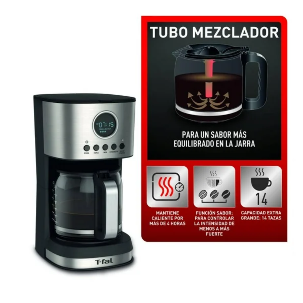 Cafetera T-Fal Capacidad 14 Tazas con Filtro Permanente Drop002
