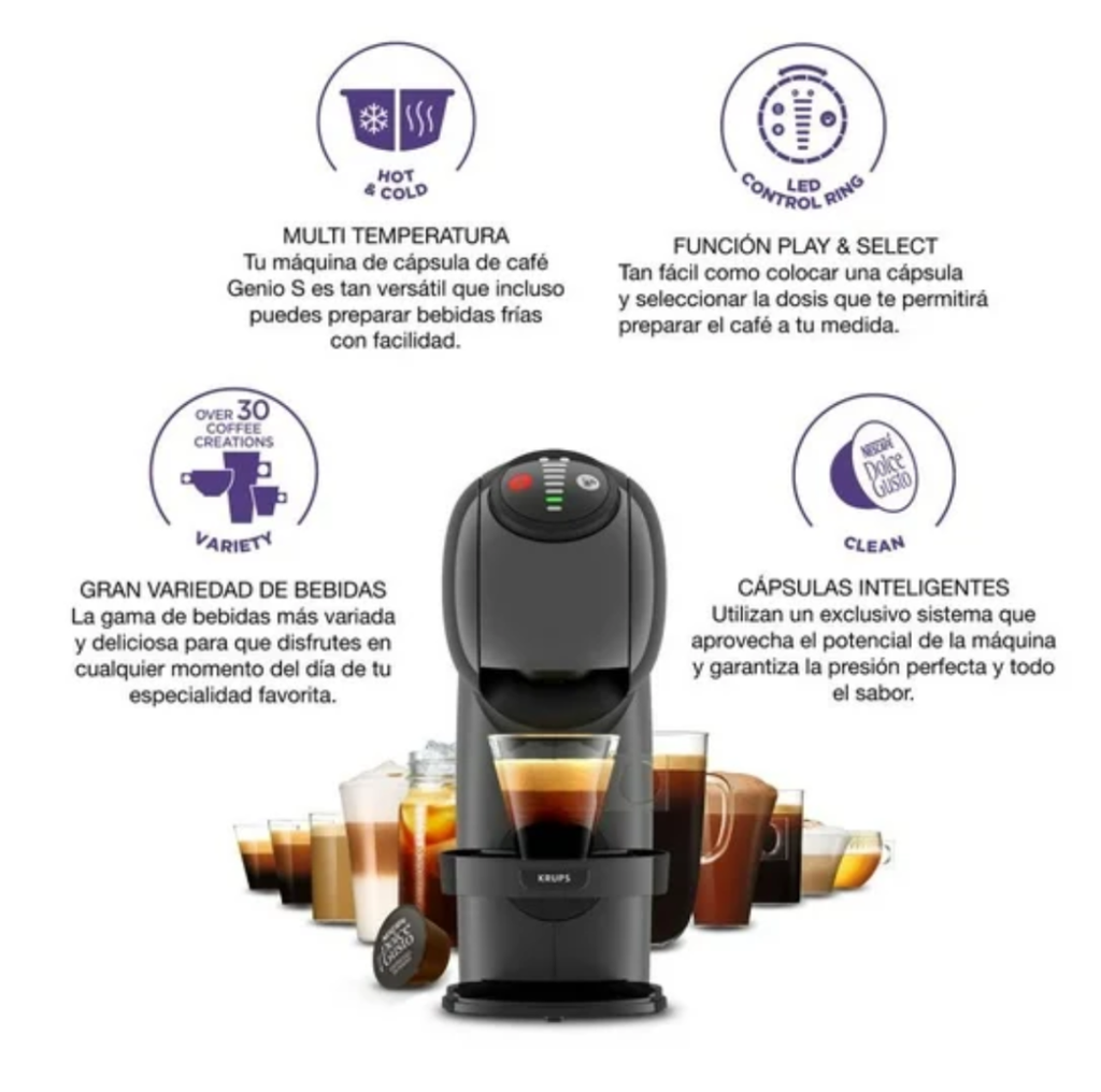 Cafetera Krups Dolce Gusto Genio S Carbón 1450 watts Drop002