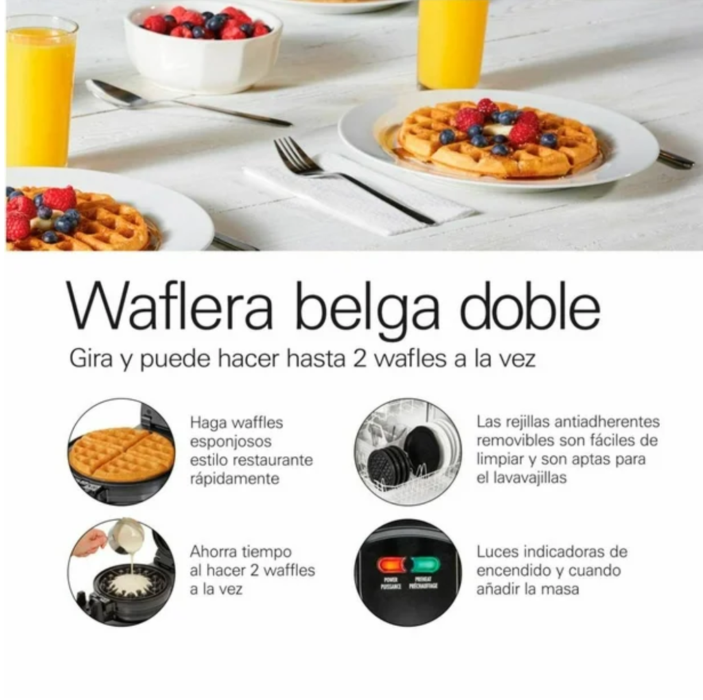Waflera Hamilton Beach Belga Doble Parrillas Antiadherentes Drop002