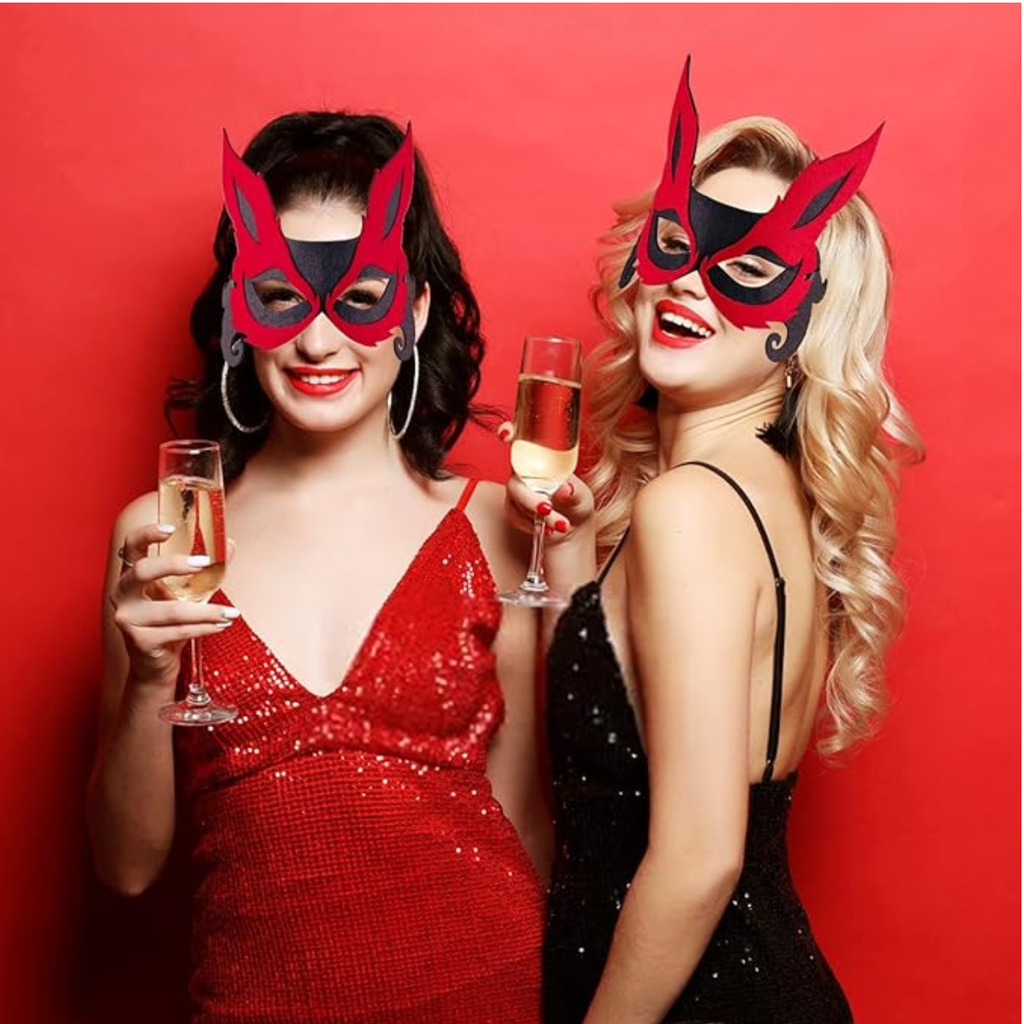 Máscara Sexy De Media Cara De Zorro Cosplay Negro Con Rojo