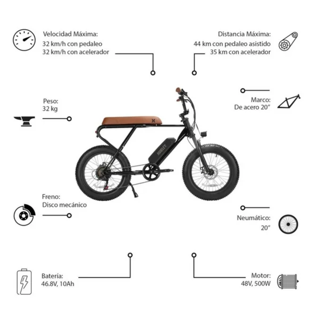 Bicicleta Eléctrica Hurley HE-09-BK Rodada 20 Drop002