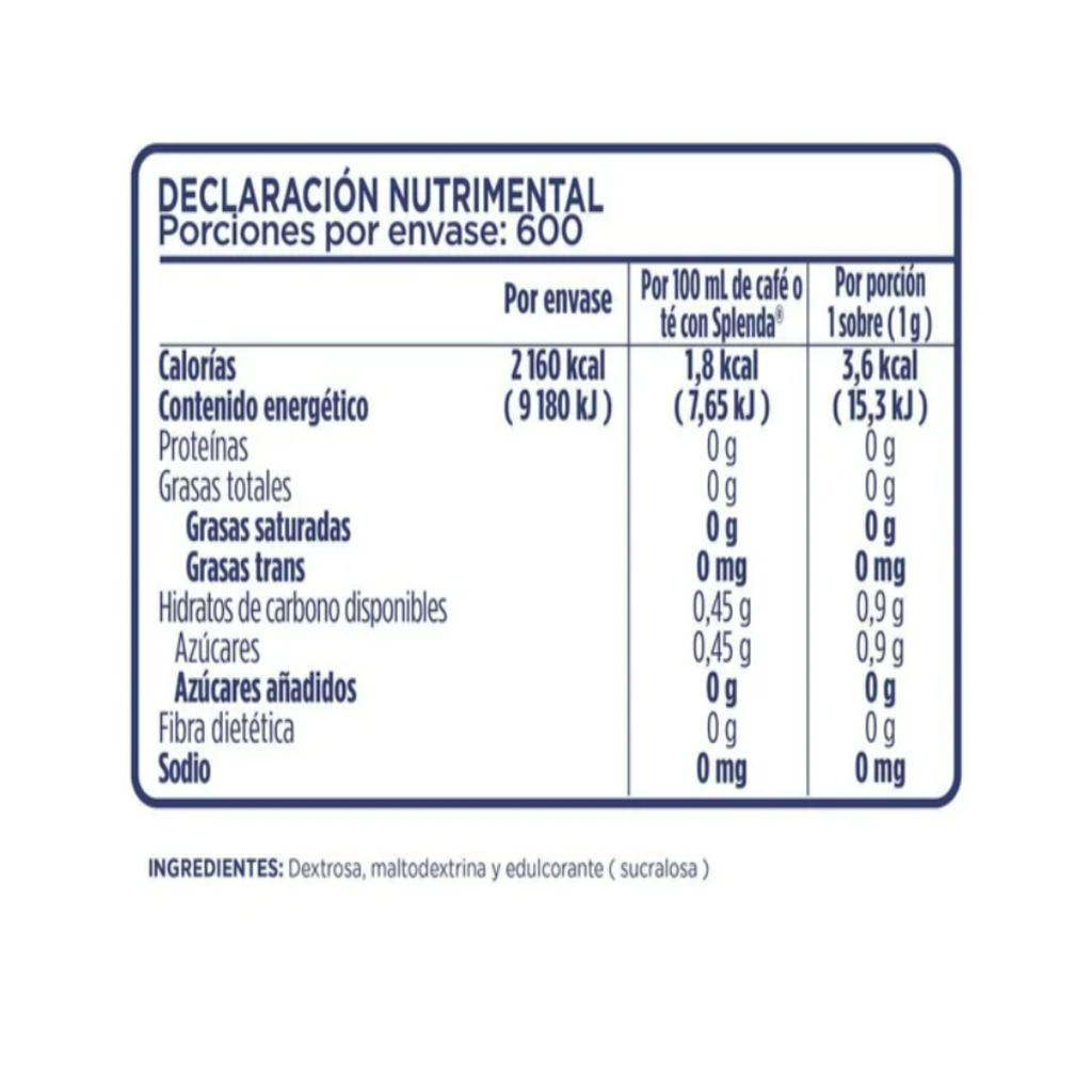 Endulzante Splenda 600 Sobres De 1 Gr. c/u Drop002
