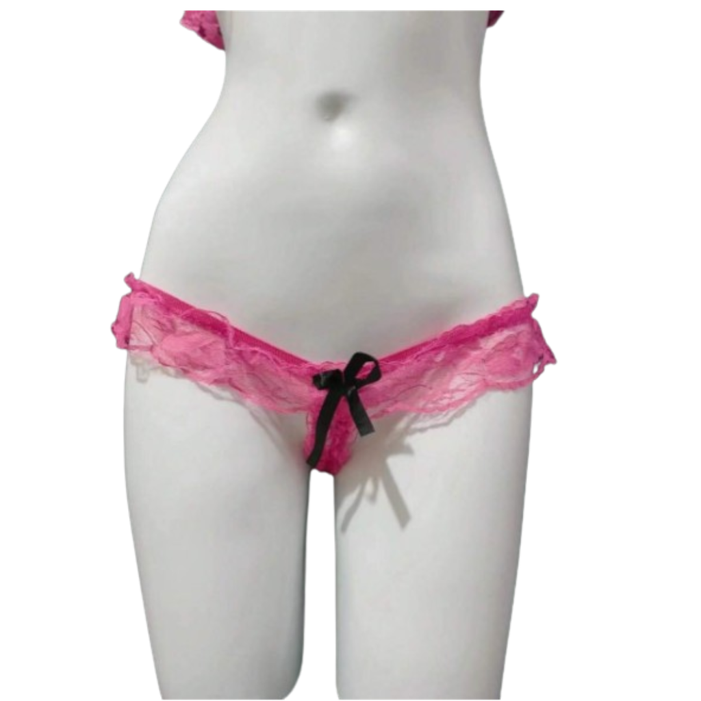 Coordinado Sexy De Encaje, Brassiere Hueco, Rosa Pastel