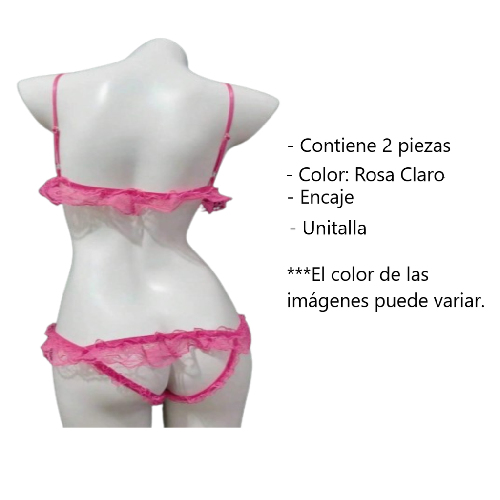 Coordinado Sexy De Encaje, Brassiere Hueco, Rosa Claro