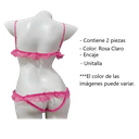 Coordinado Sexy De Encaje, Brassiere Hueco, Rosa Claro