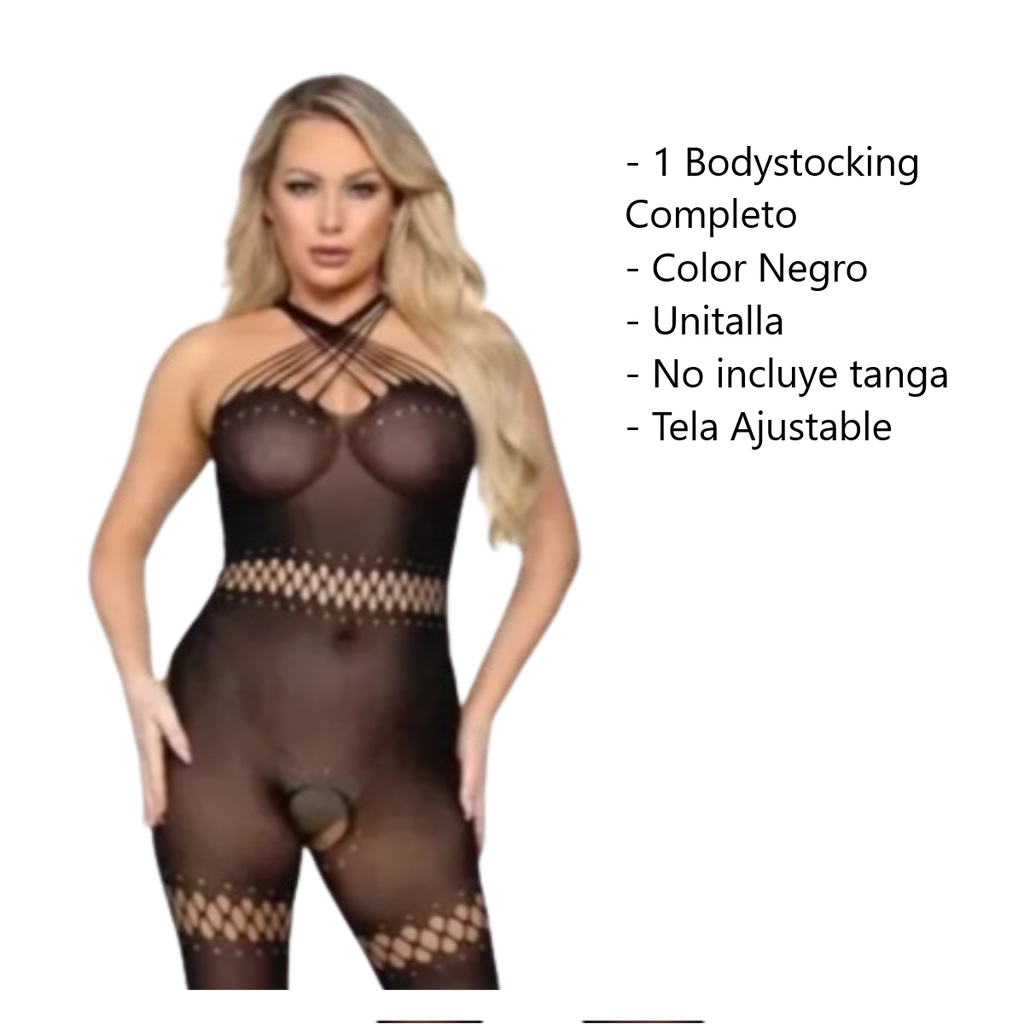 Bodystocking Sexy Bustier, Espalda Abierta, Tirantes