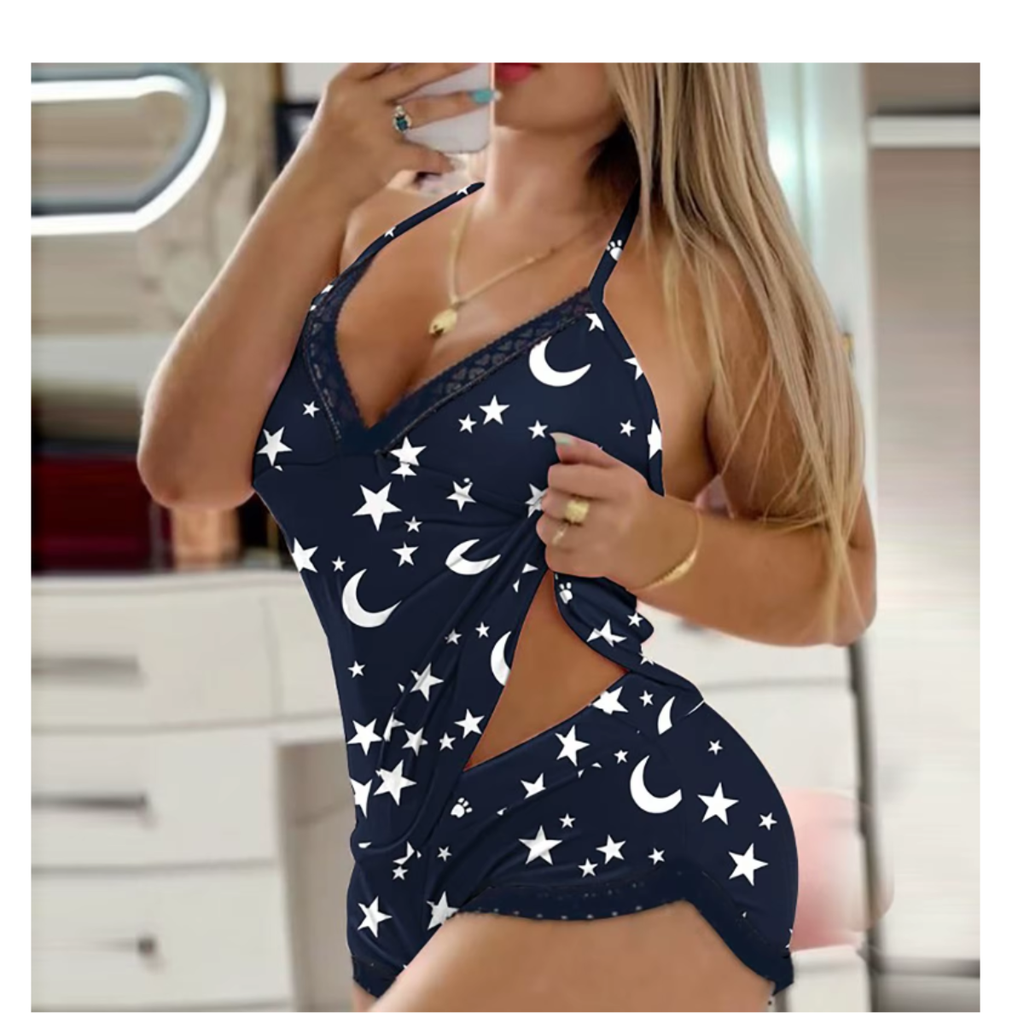 Coordinado Conjunto Pijama Azul Estrellas Y Lunas Blancas