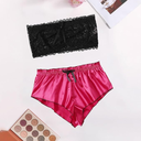 Coordinado Pijama Encaje Trasparente Sin Tirantes Short Rosa