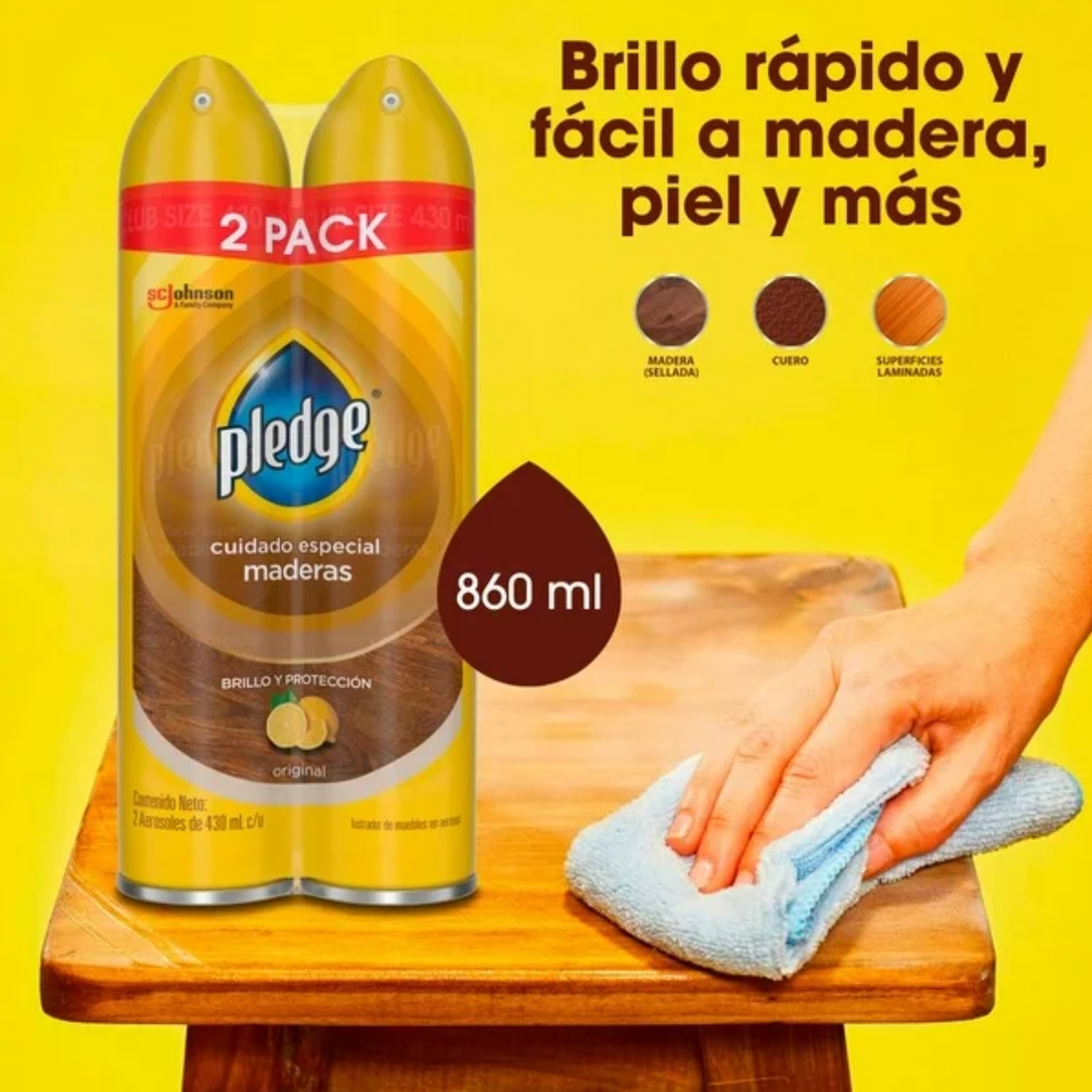 Limpiador de Maderas Pledge Aerosol 2 pack 430 ml Drop002