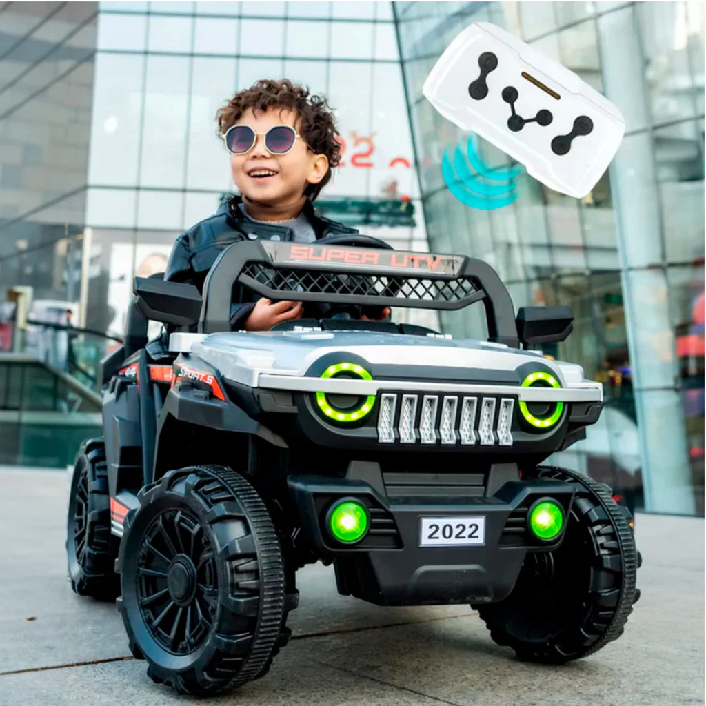 Carrito Eléctrico De Cuatro Ruedas Gris Para Niños Drop001