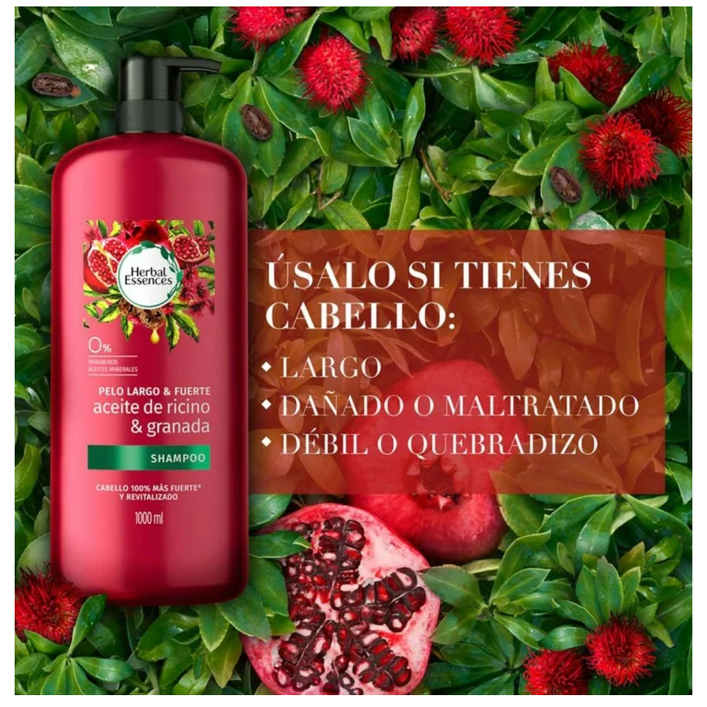 Shampoo HerbalEssences/Aceite de Ricino-Granada/1Lt/Dr0p002
