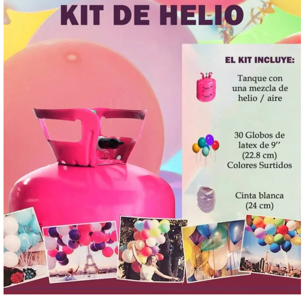 Tanque De Helio Con 30 Globos De Látex Drop002