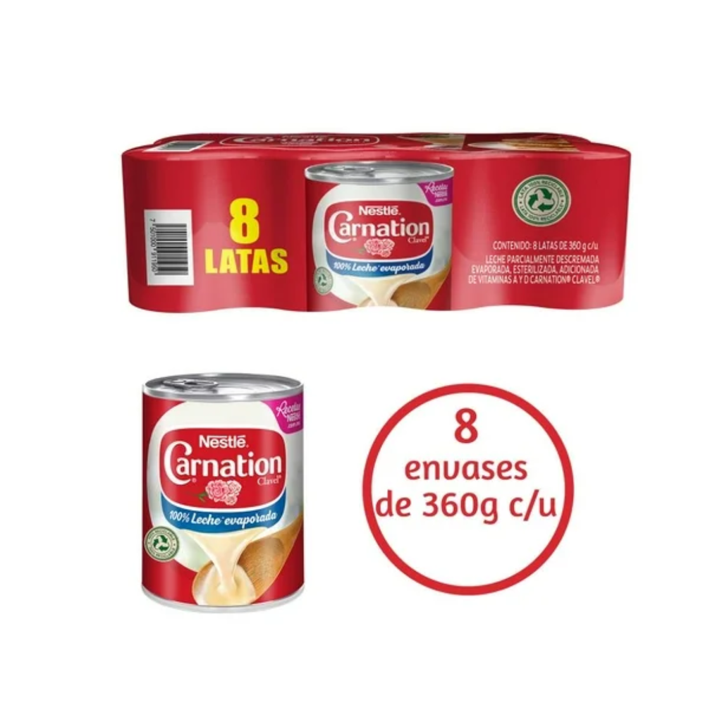 Leche Evaporada Carnation Clavel Nestlé 8 pzas Drop002