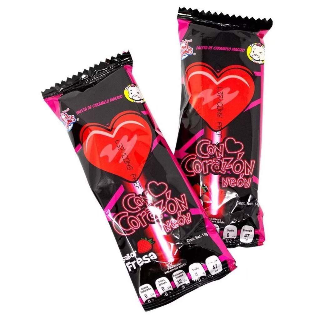 Paleta Cool Toons Corazón Neón Fresa Drop 002 70 Pzs