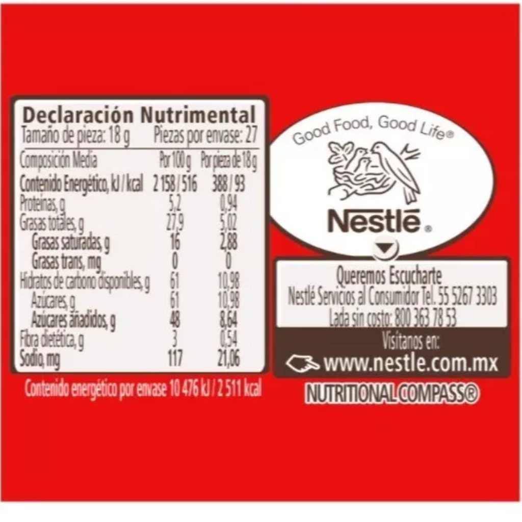 Chocolate Carlos V Nestlé 27 pzas de 18 g c/u Drop 002