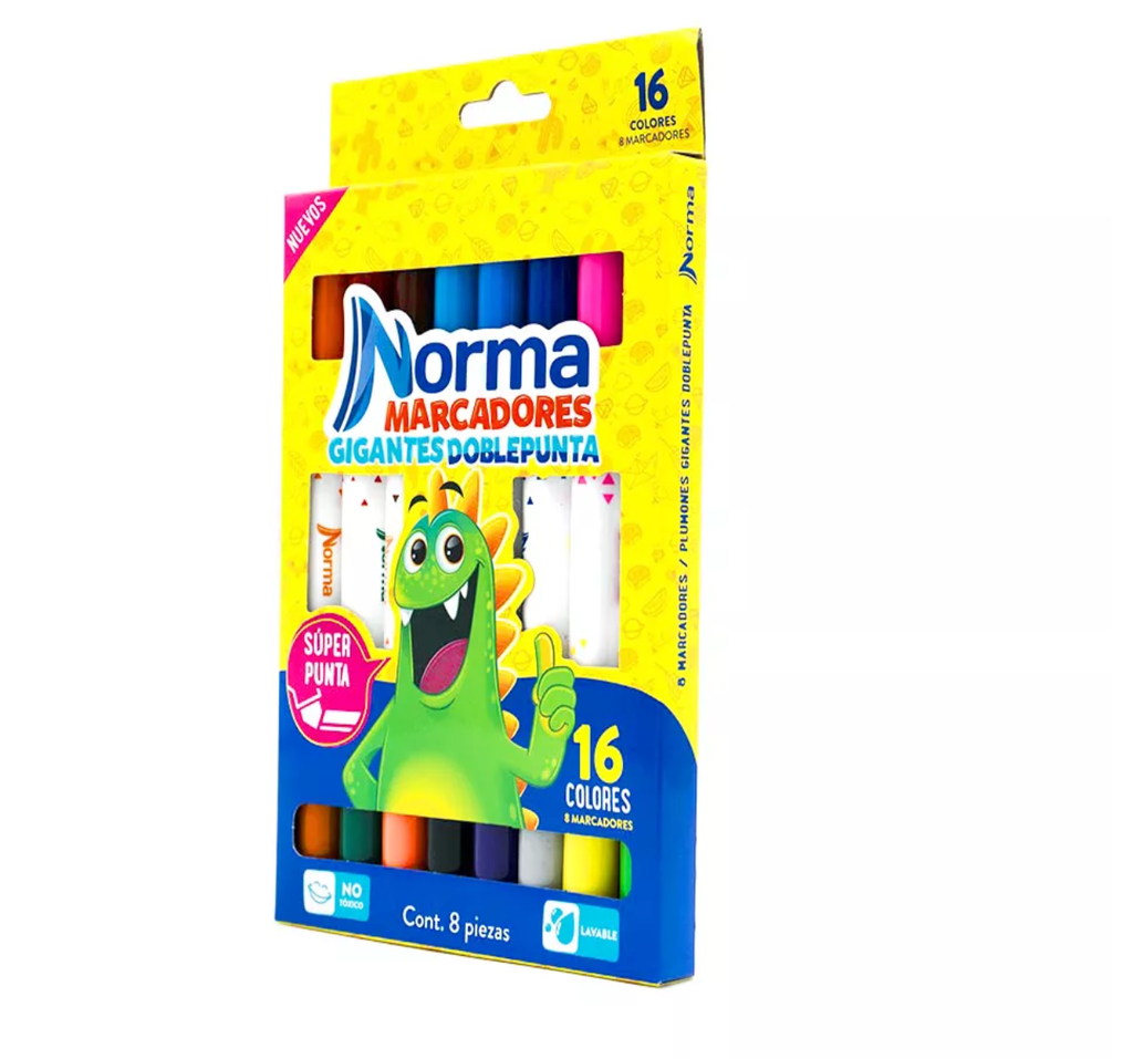 Marcadores Gigantes Doble Punta Norma 8 pzas Drop 009