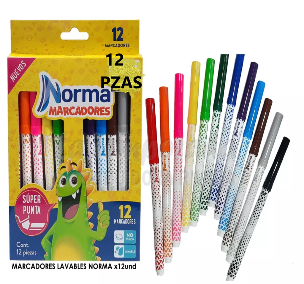Marcadores Lavables Norma 12 pzas Drop 009
