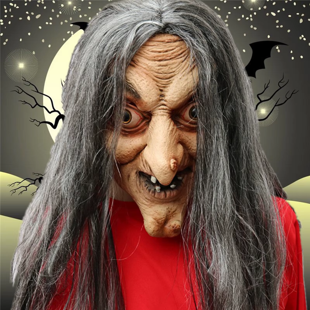 Mascara De Bruja Látex Con Pelo Para Halloween