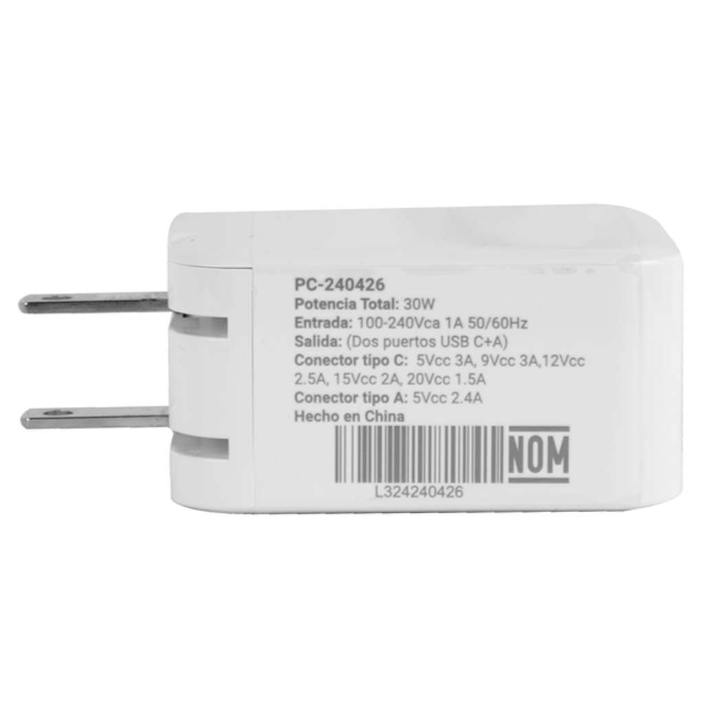 Adaptador de Corriente 30 W 2 Usb C - A Drop013