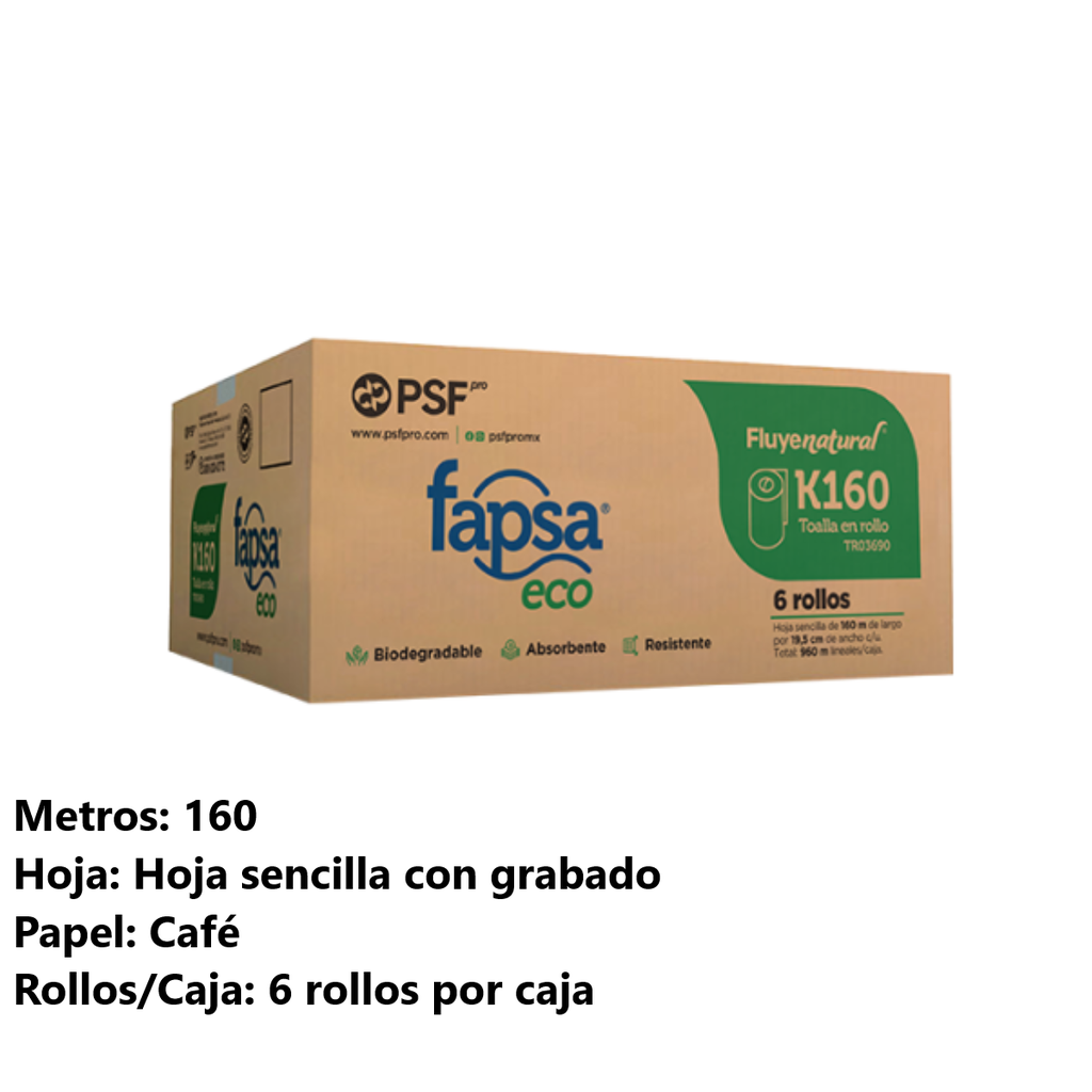 Toalla Rollo K160 Fapsa Natural 160 Metros C/6 Rollos