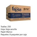 Toalla Inter Doblada Fapsa Blanca TI2250 2000 Pz Drop007