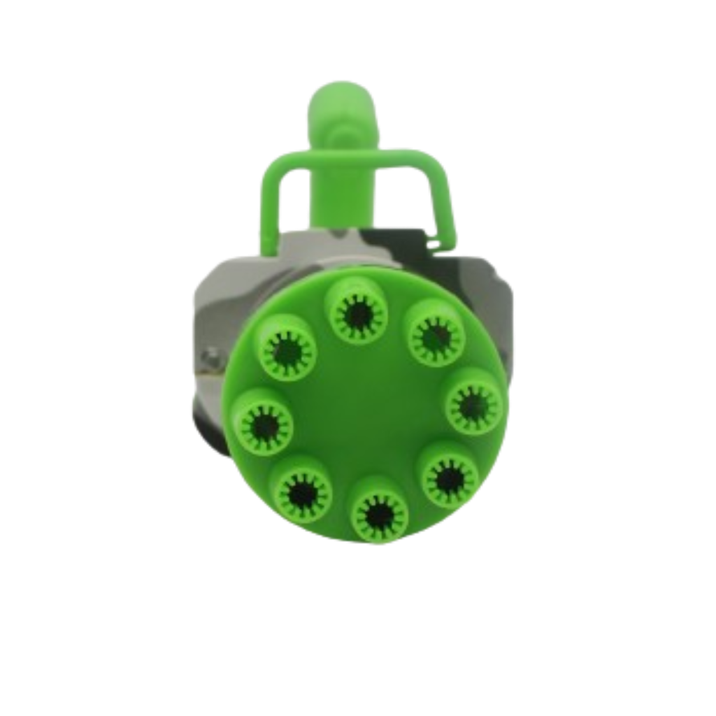 Pistola Burbujas Gatling Pilas Maquina Gun Bubble Juguete Verde Soldado