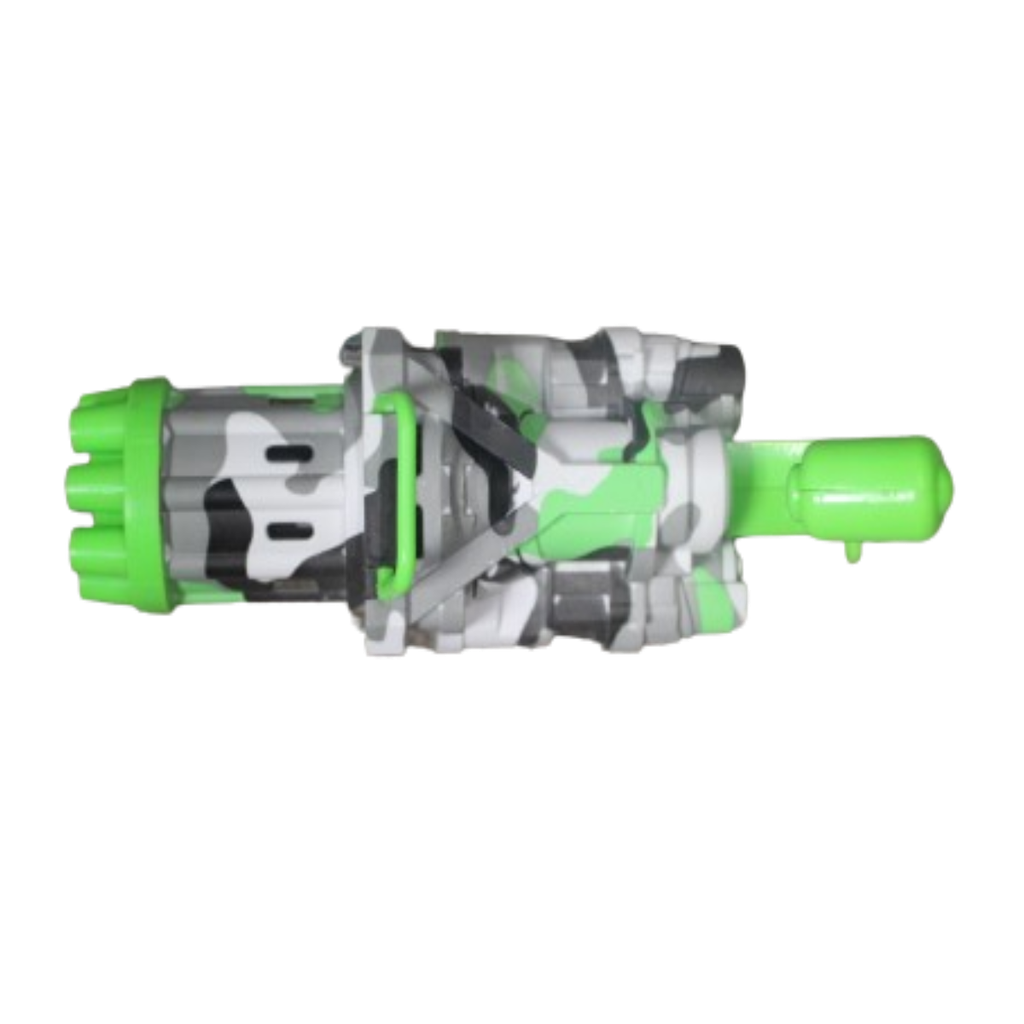 Pistola Burbujas Gatling Pilas Maquina Gun Bubble Juguete Verde Soldado