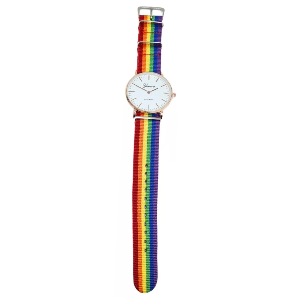 Reloj Análogo Orgullo Lgbt 38mm Sin Segundero Arcoíris Rosa