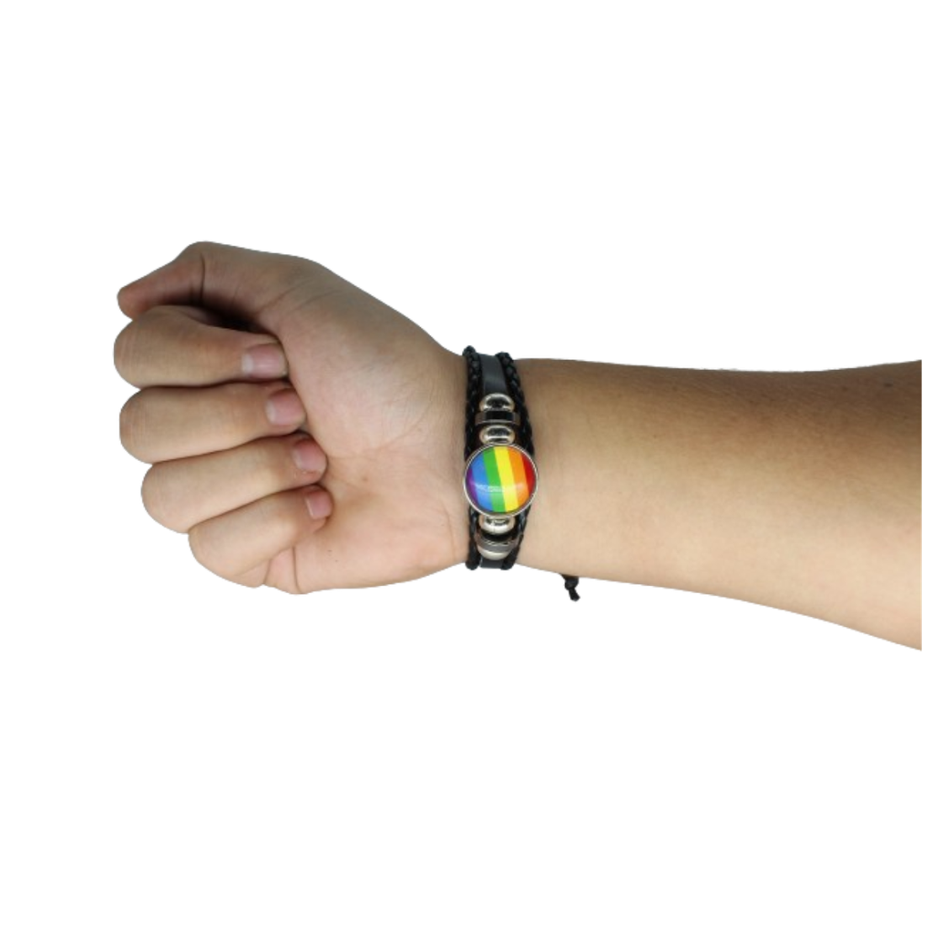 Pulsera De Piel Negra Con Colores Lgbt
