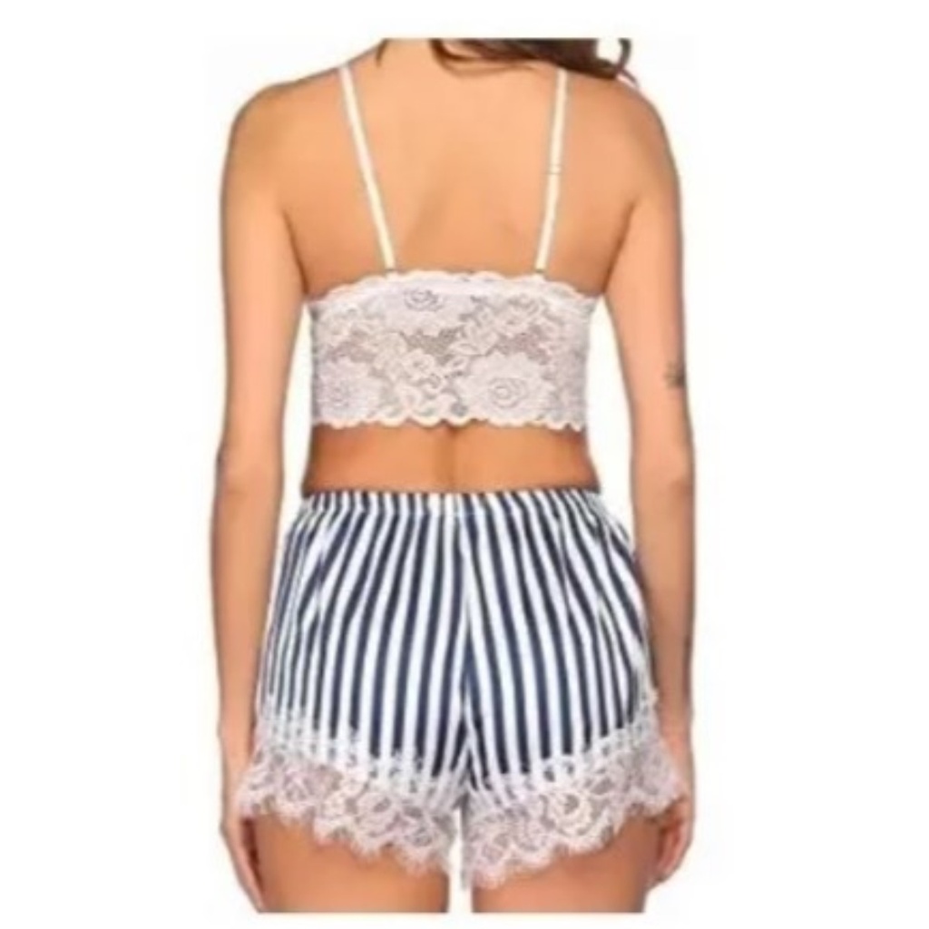 Coordinado Conjunto Pijama Rayas Azul Con Blanco
