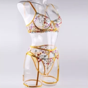 Liguero Lenceria Sexy Bordado Floral Transparente Amarillo