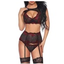 Liguero Lencería Estampado Floral Rojo Con Tanga