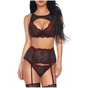 Liguero Lencería Estampado Floral Rojo Con Tanga
