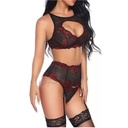 Liguero Lencería Estampado Floral Rojo Con Tanga