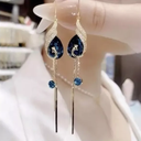 Pendientes De Pavo Real Par Aretes Colgantes Con Piedra Azul