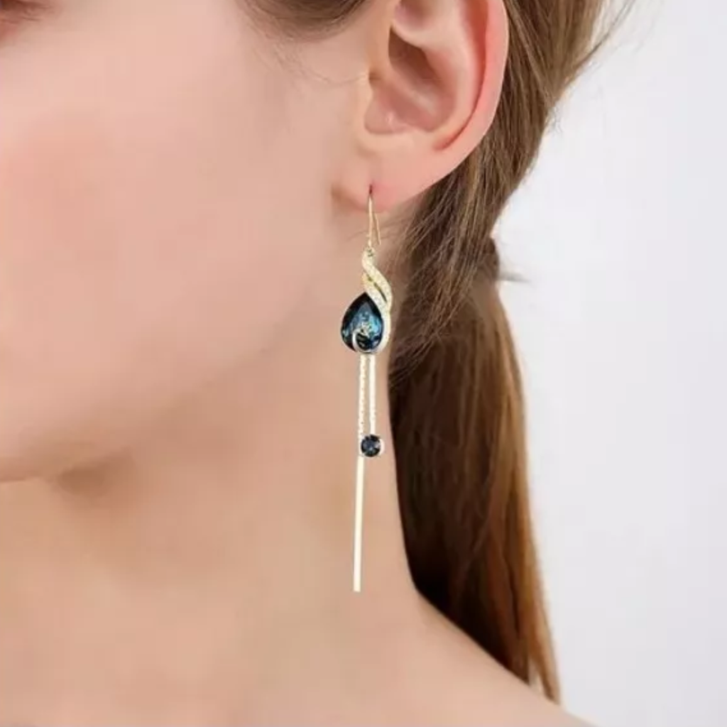 Pendientes De Pavo Real Par Aretes Colgantes Con Piedra Azul