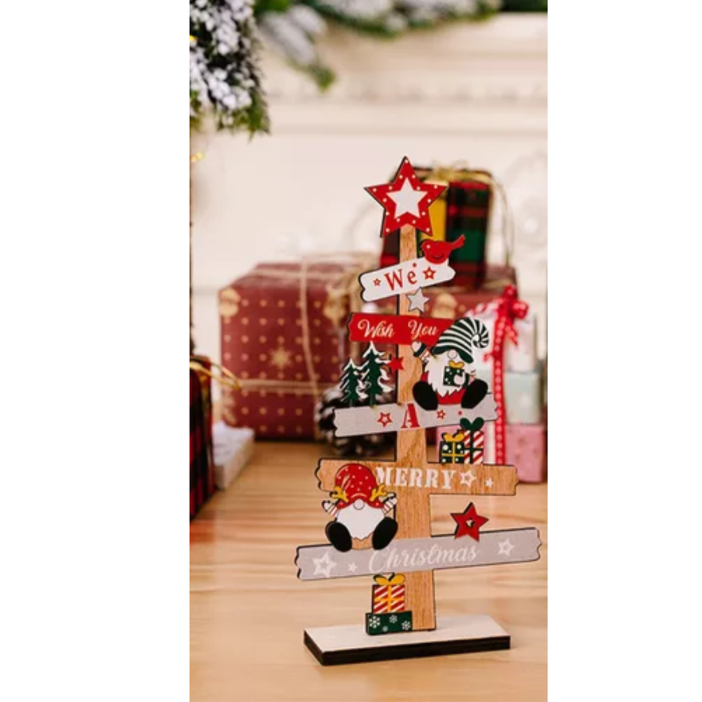 Adorno Navideño Pino De Madera Para Escritorio