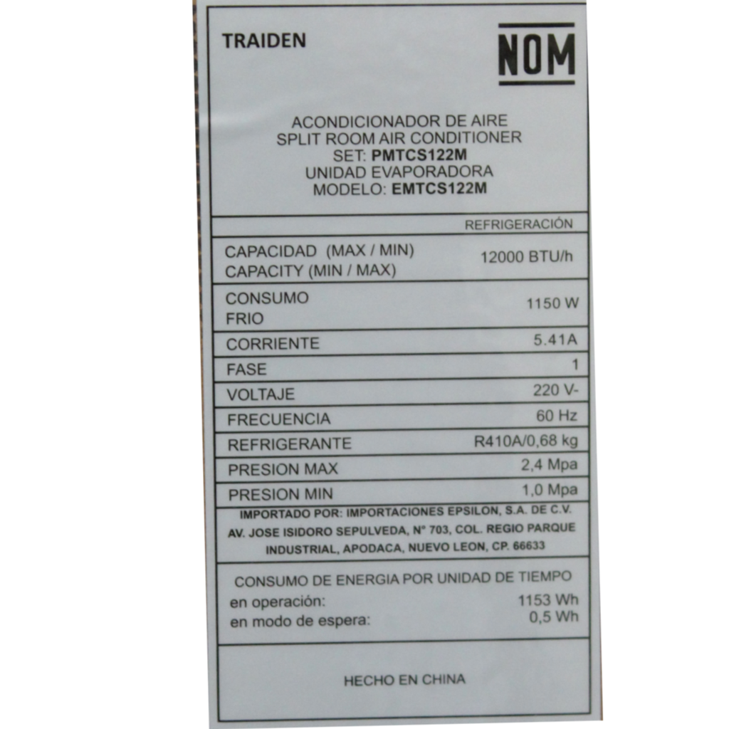 Minisplit Traiden Standard 12k Btus 220v Solo Frio Con Wifi