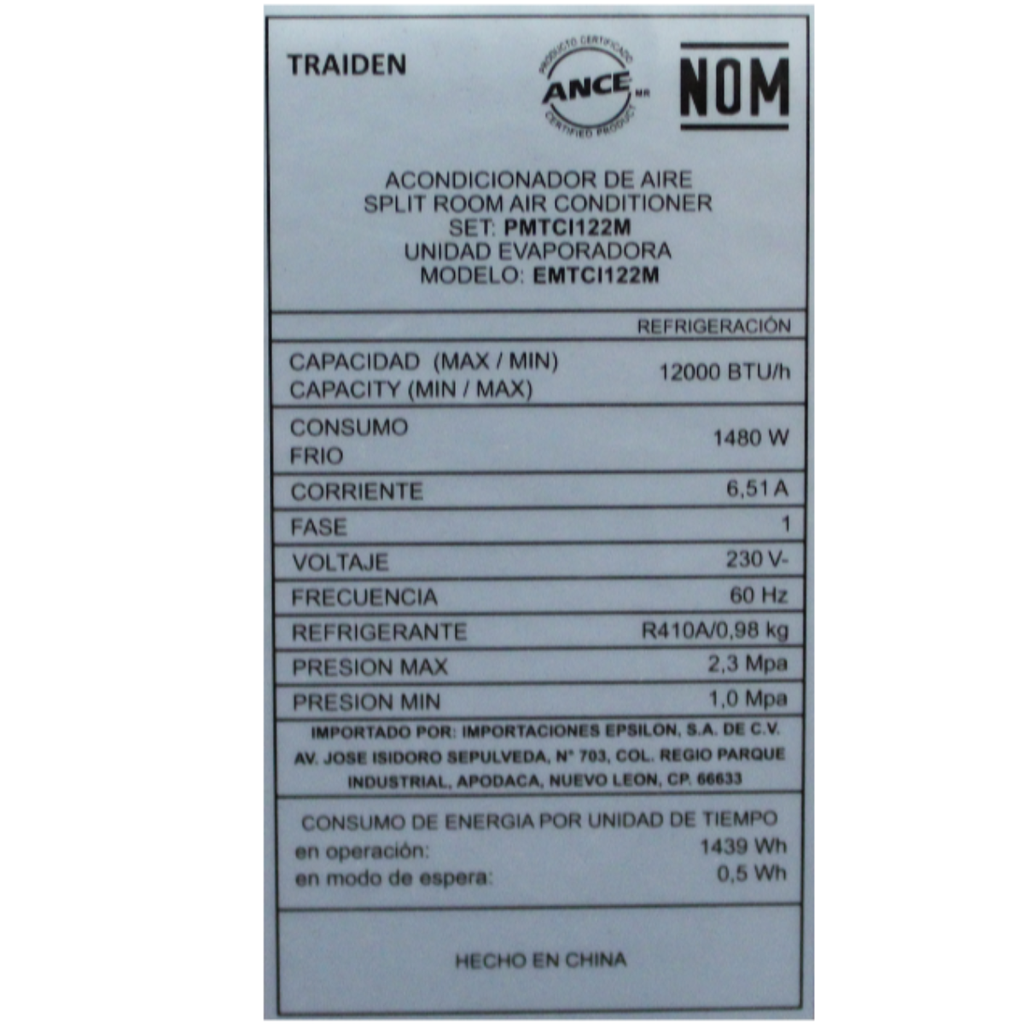 Minisplit Traiden Inverter 12k Btu 220 V Solo Frio Con Wifi