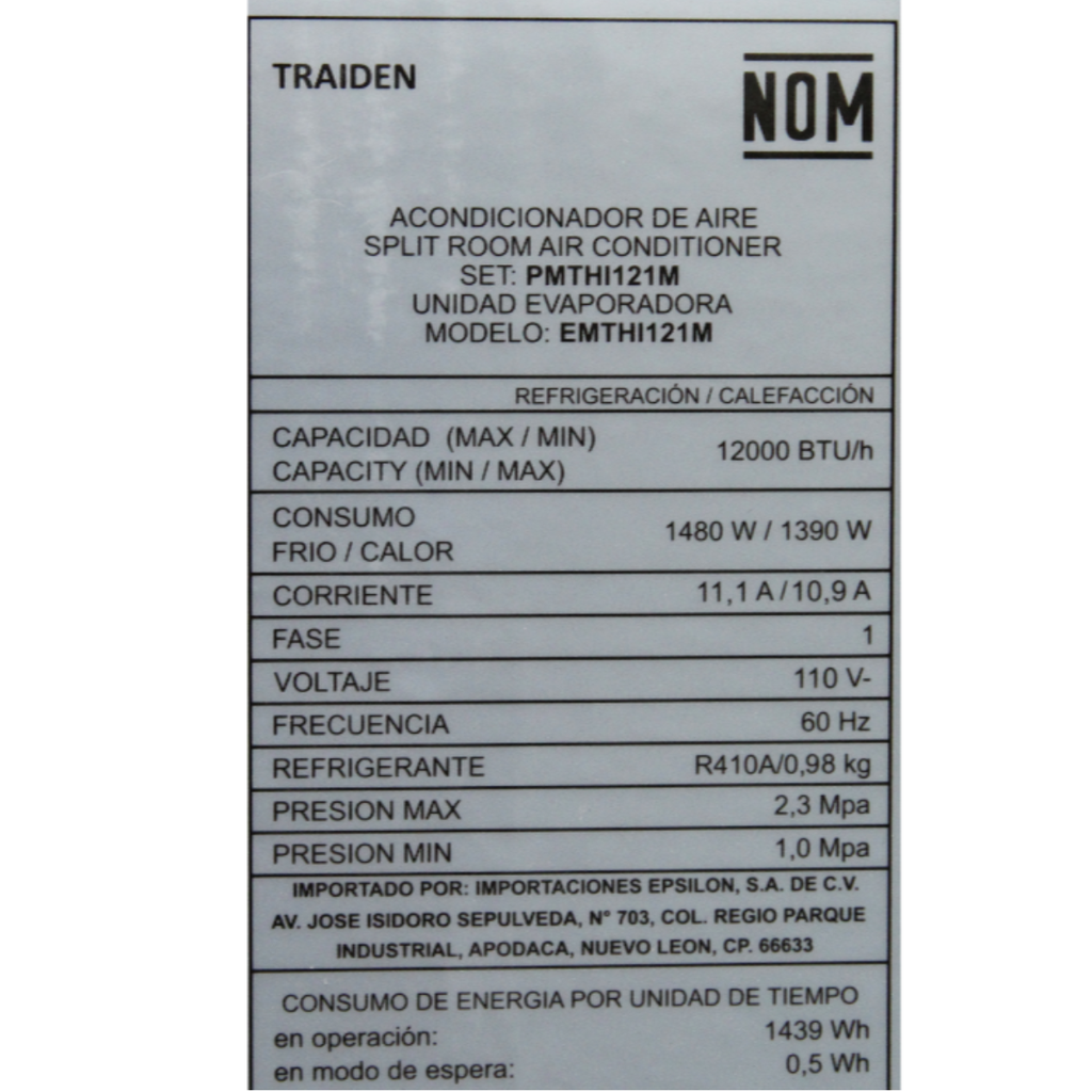 Minisplit Traiden Inverter 12k Btus 110 V Frio Y Calor Wifi
