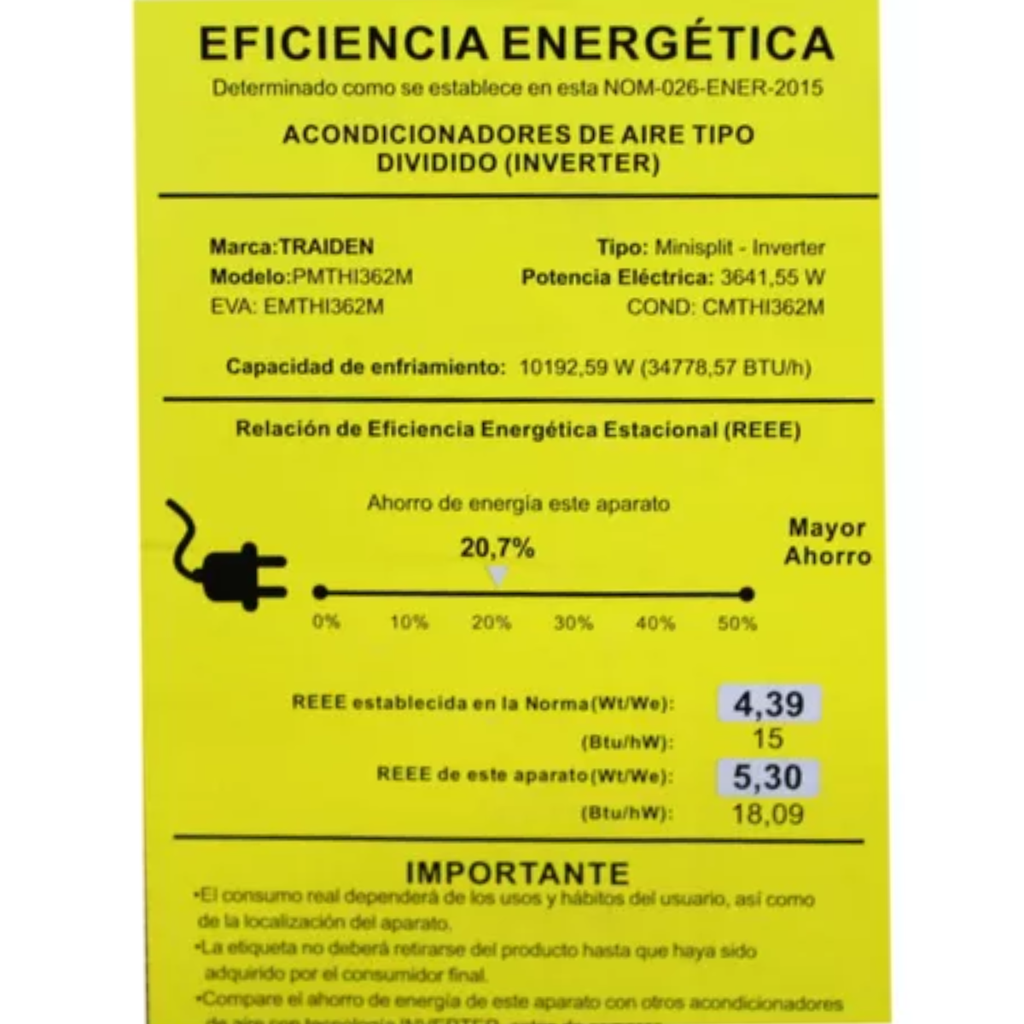 Minisplit Traiden Inverter 36k Btu 220v Frio Y Calor Con Wifi