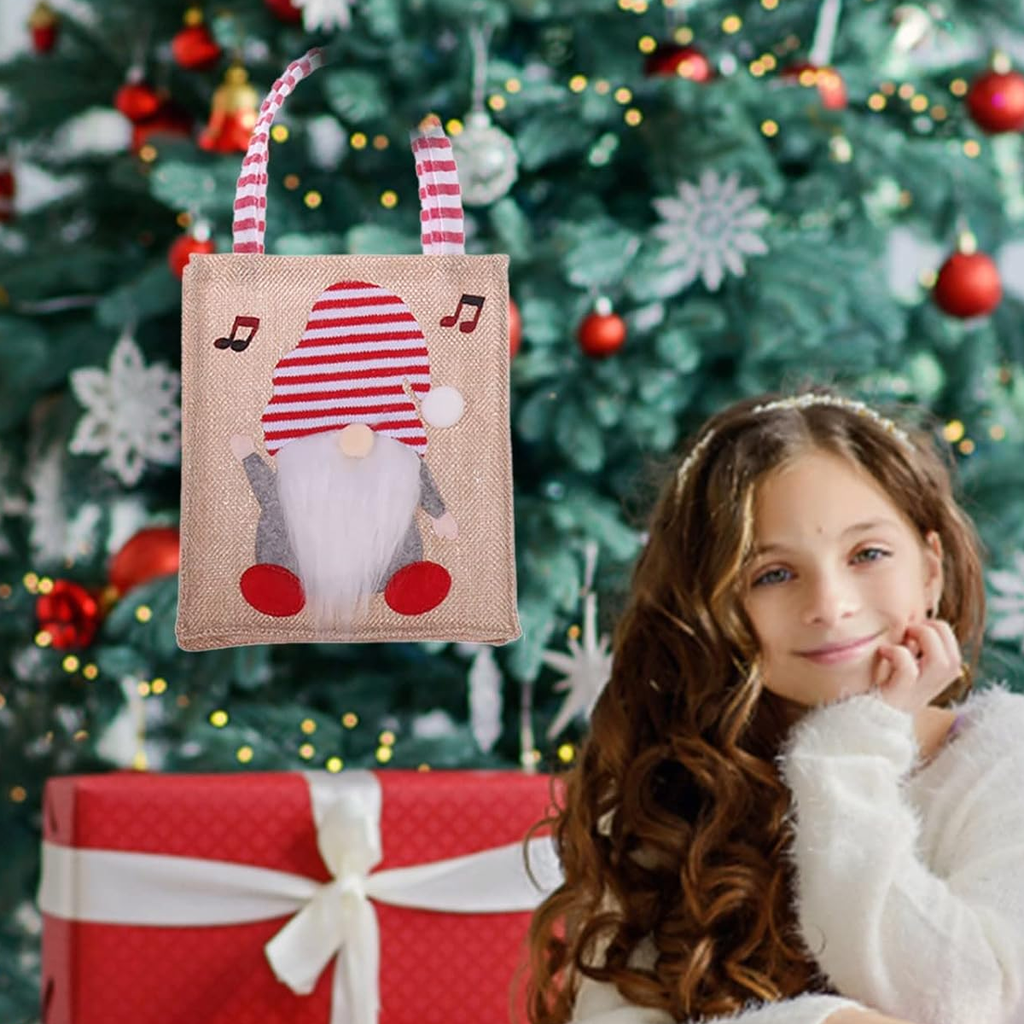 Bolsa De Regalo Navideña Decorativa Gnomo Notas Musicales