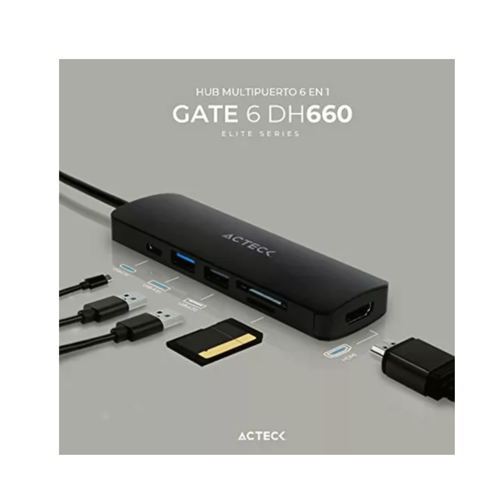 Hub Usb C 6 En 1 Gate 6 Dh660 4k Hdmi + 1xusb Drop