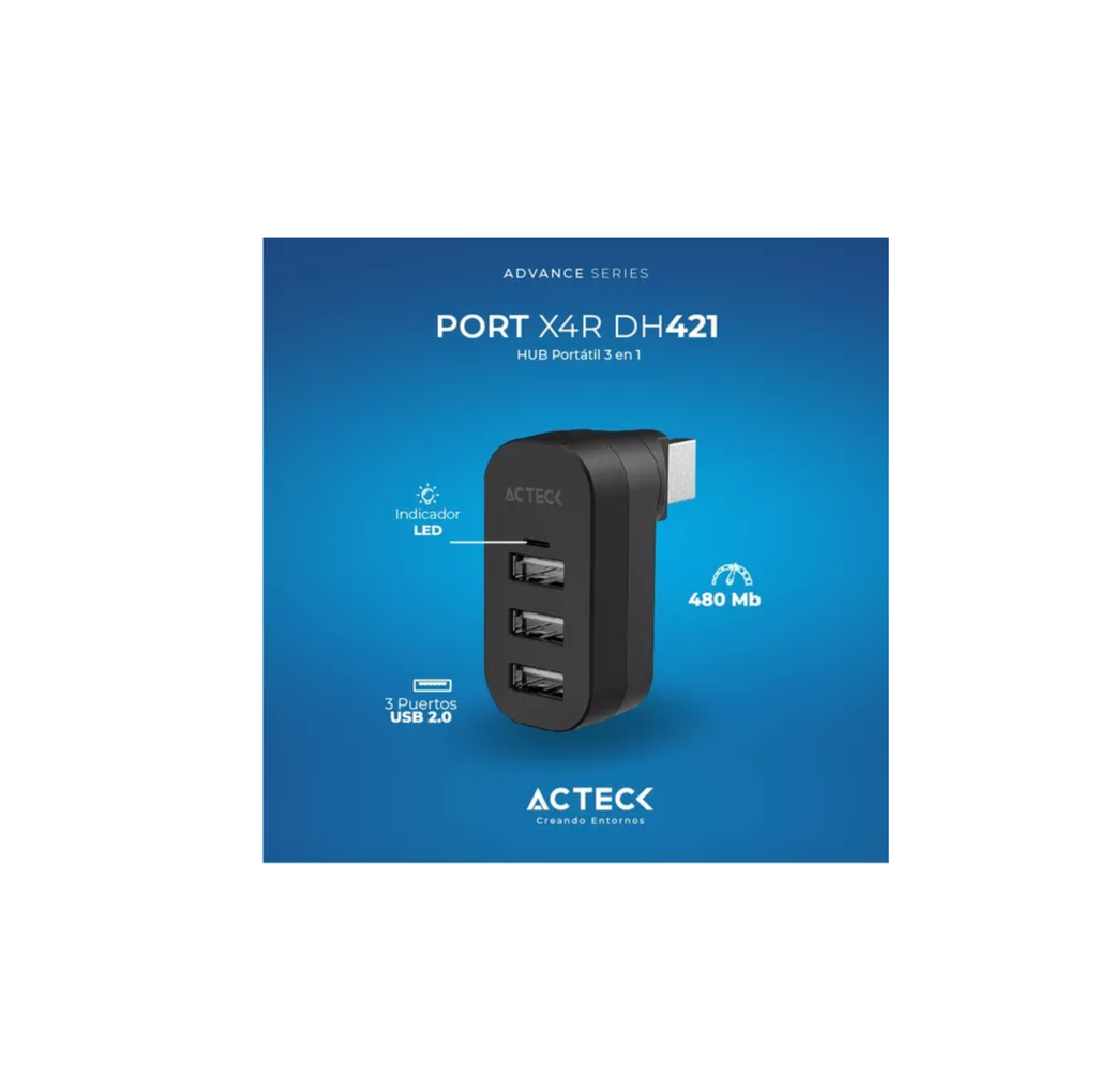 Hub Acteck Usb A 3 En 1 Port X4r Dh421 3 Puertos 2.0 Drop