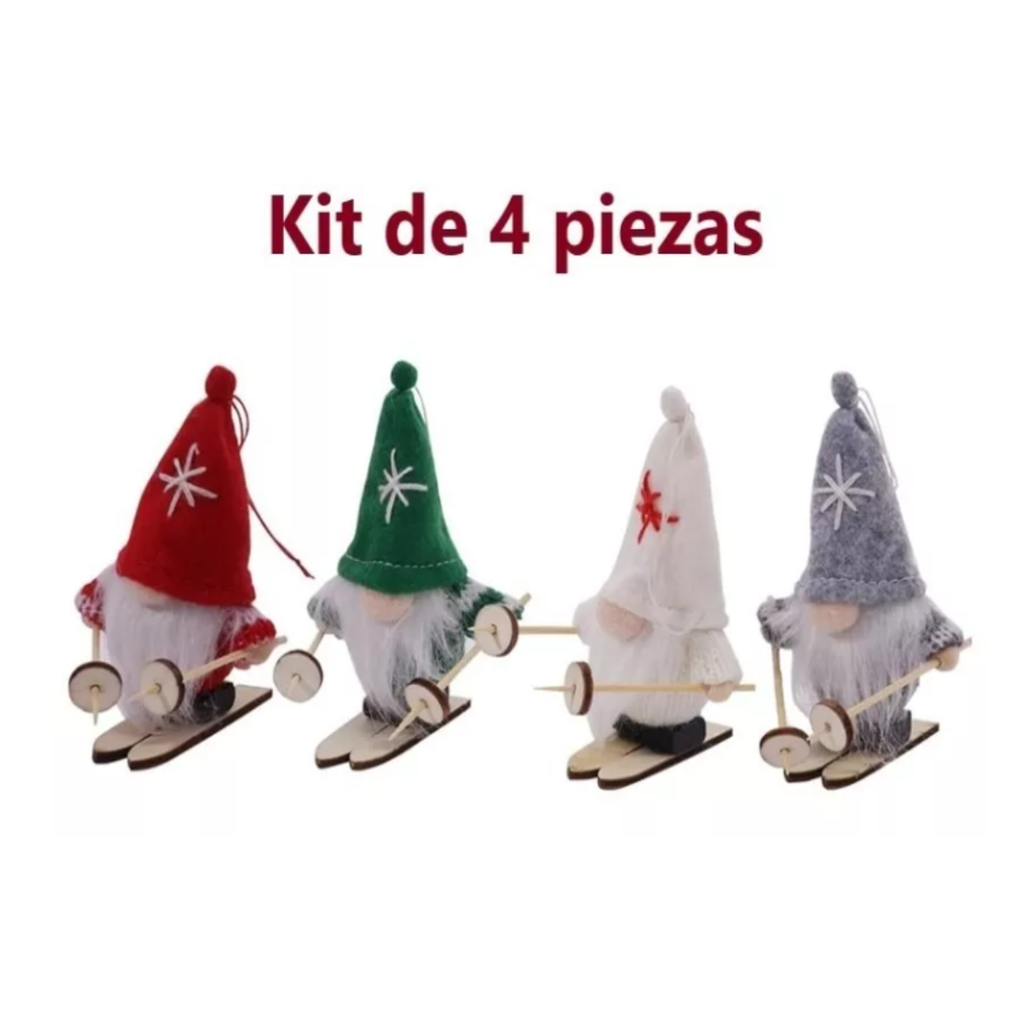 Gnomos Con Skies Adornos Colgantes Árbol De Navidad 4 Piezas