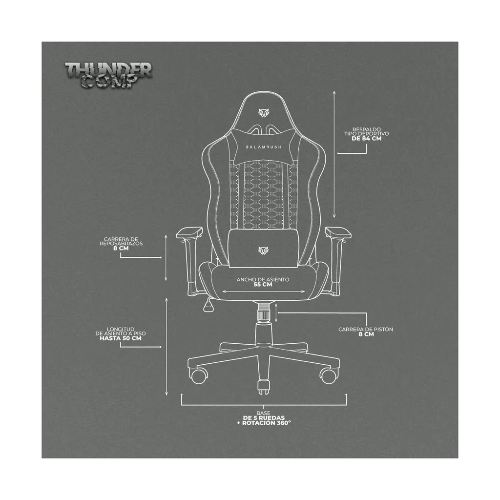 Silla Gamer Ergonomica Thunder Comp Gray Edition Drop