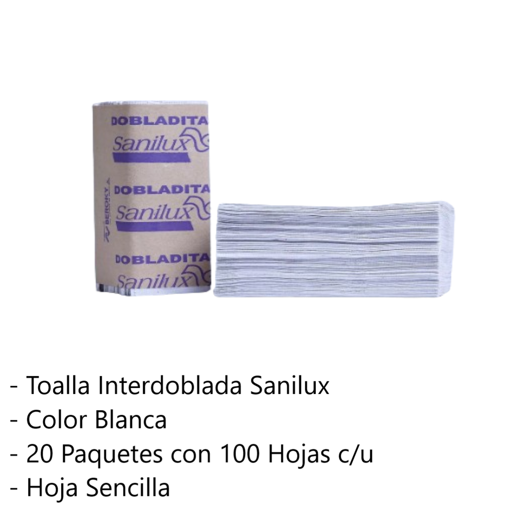 Toalla Interdoblada Blanca Sanilux 20/100 Pzas. Drop