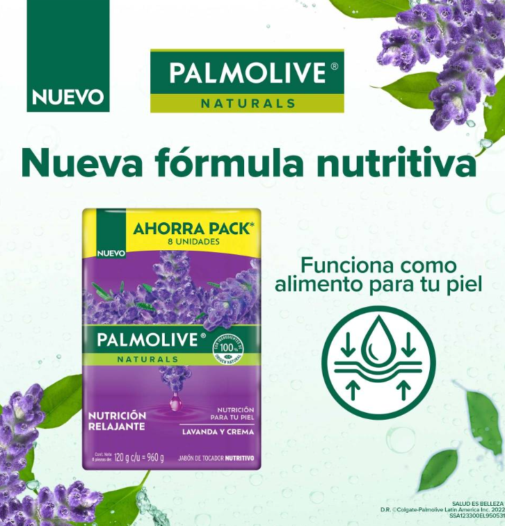 Jabón en Barra Palmolive Naturals Lavanda y Crema 8 pzas de 120 g Drop