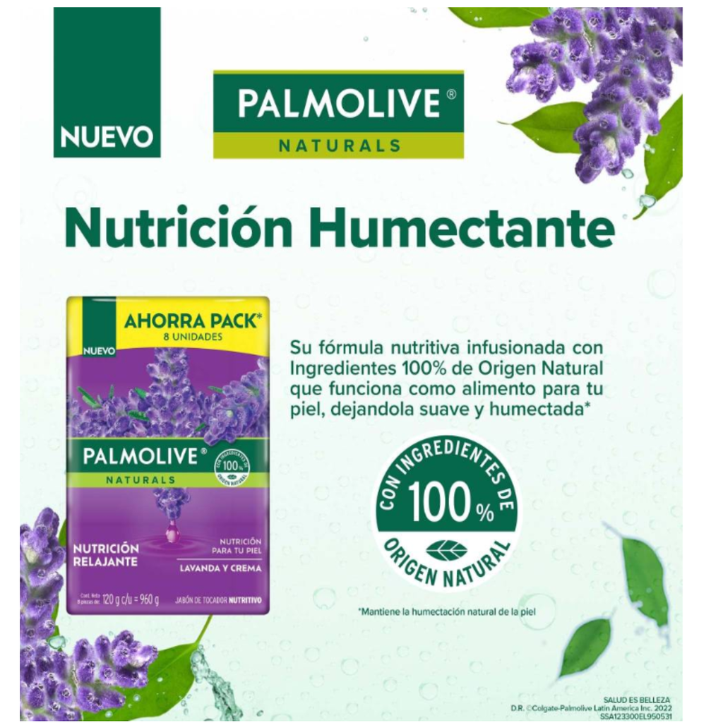Jabón en Barra Palmolive Naturals Lavanda y Crema 8 pzas de 120 g Drop